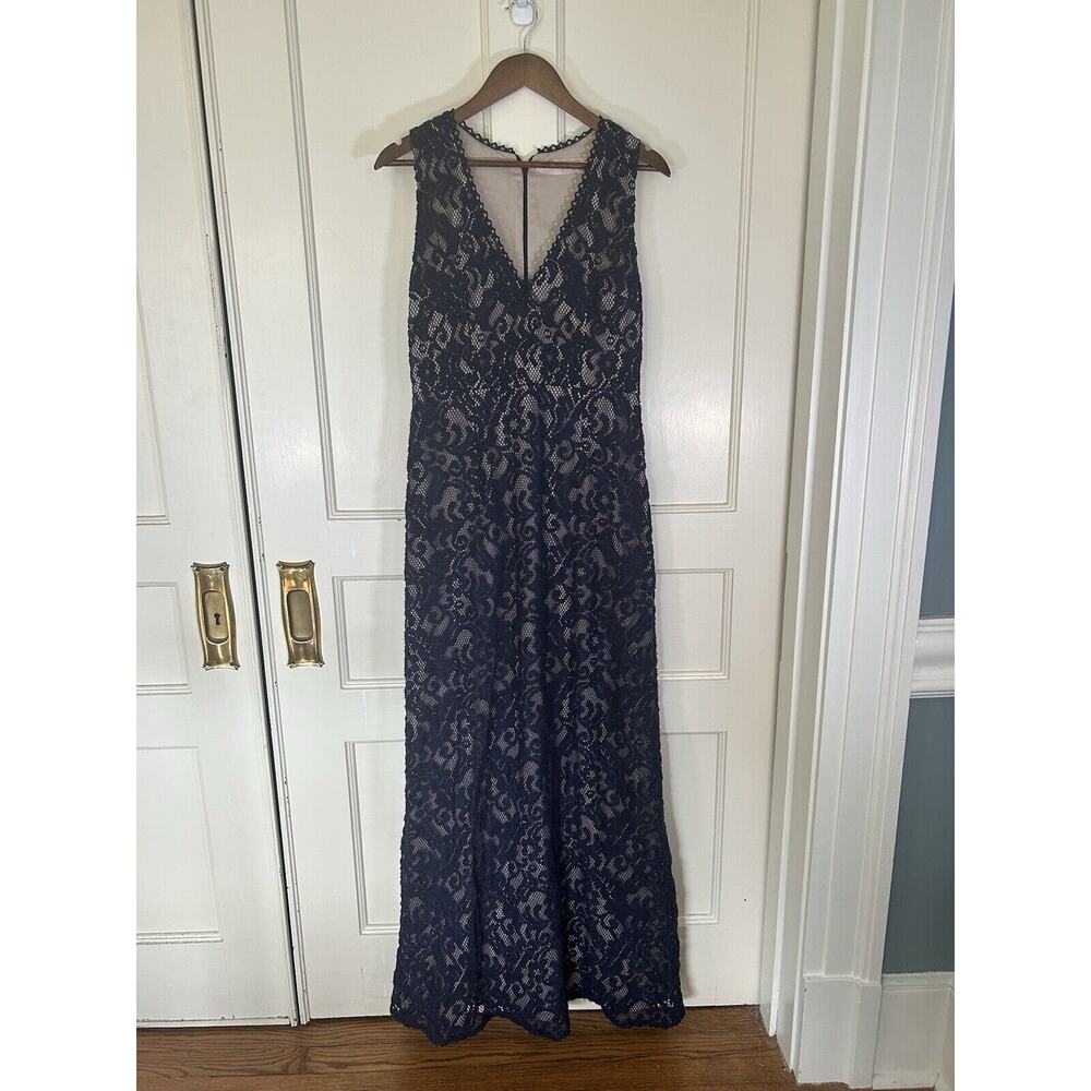 Korovilas Anthropologie Crochet Maxi Dress Womens Size Medium Navy Blue Boho